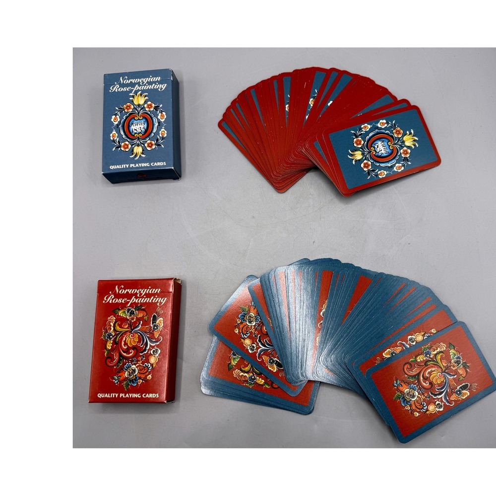 Vtg Norwegian Rose-painting Playing Cards 2 Decks Rosemaling Folk Art Belgium
